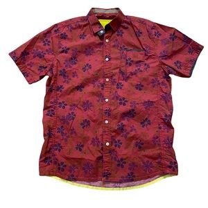 Descendant of Thieves by Dres Ladro floral button down short sleeve shirt M red